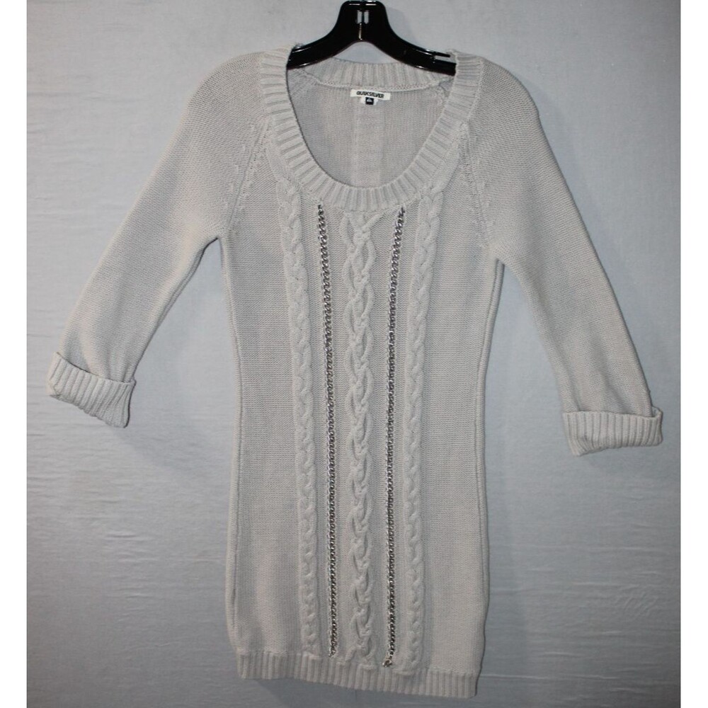 Quiksilver Gray Cable Knit Dress with Chain Accents Size XS Xmall 3/4 Sleeve